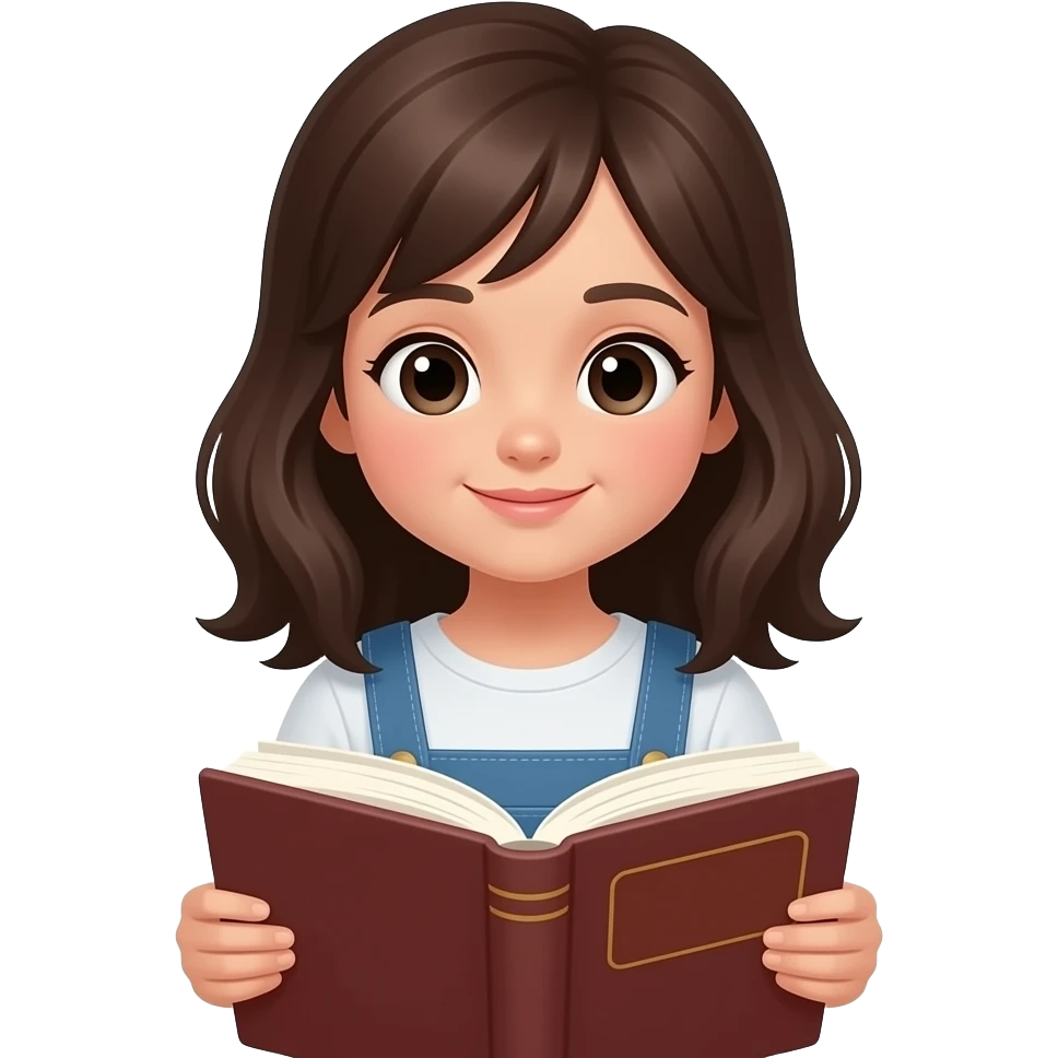 young girl read book with dark brown hairs emoji