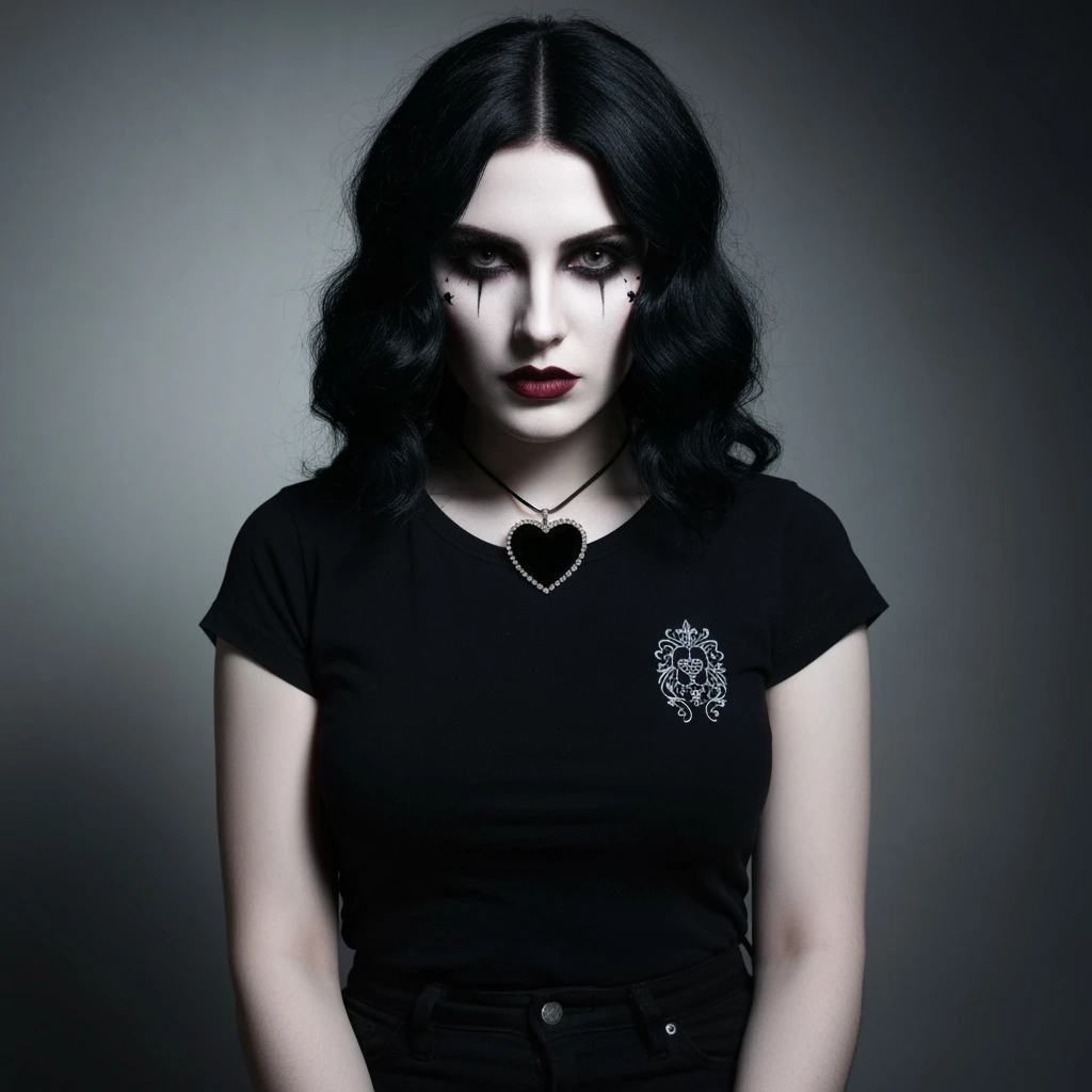 goth profile picture with a heart accent, cute, expressive, minimal, variation 2, more goth details emoji