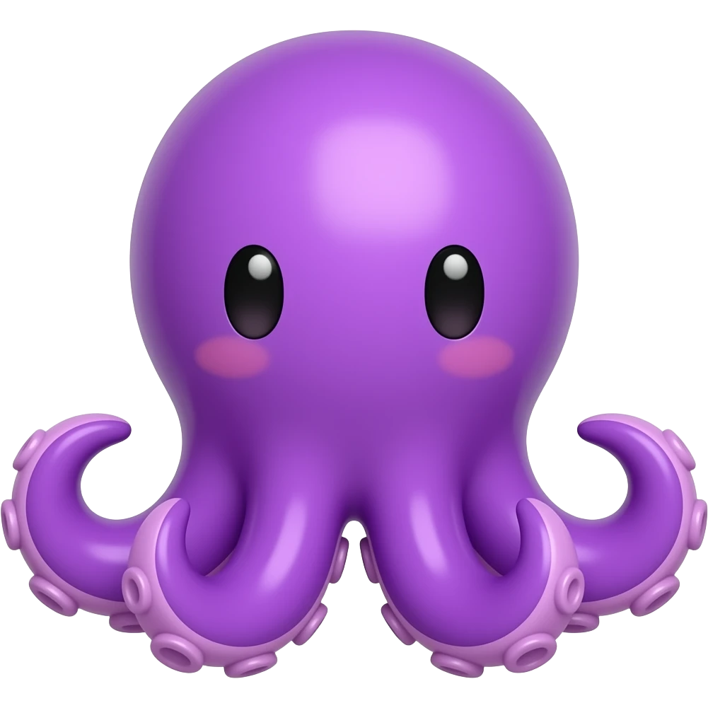 This is a 3D graphic of a purple, kawaii-style octopus characte glossy emoji