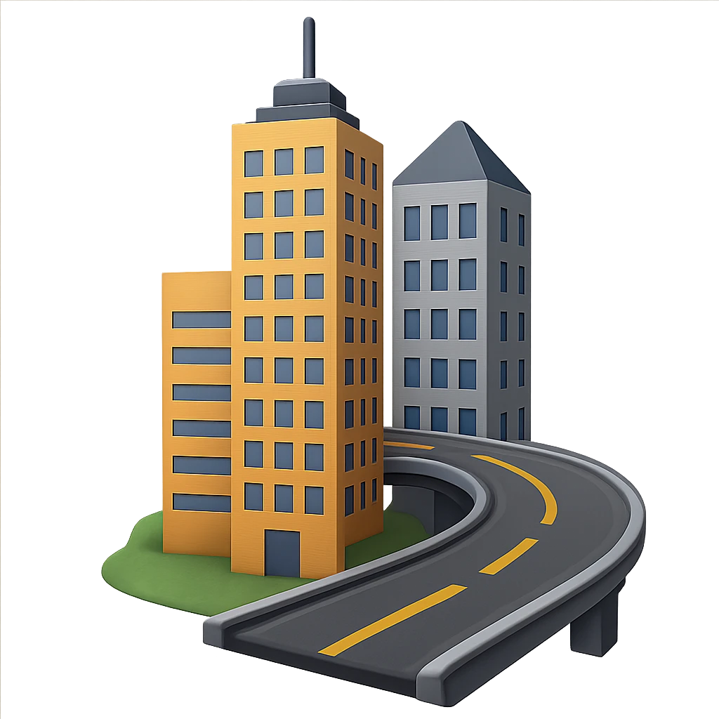 

Сделай детализированное емодзи - небоскребы а рядом дорога-мост, 
Без фона, на пнг прозначном фоне emoji