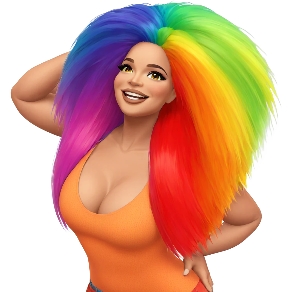 smiling girl with rainbow hair emoji