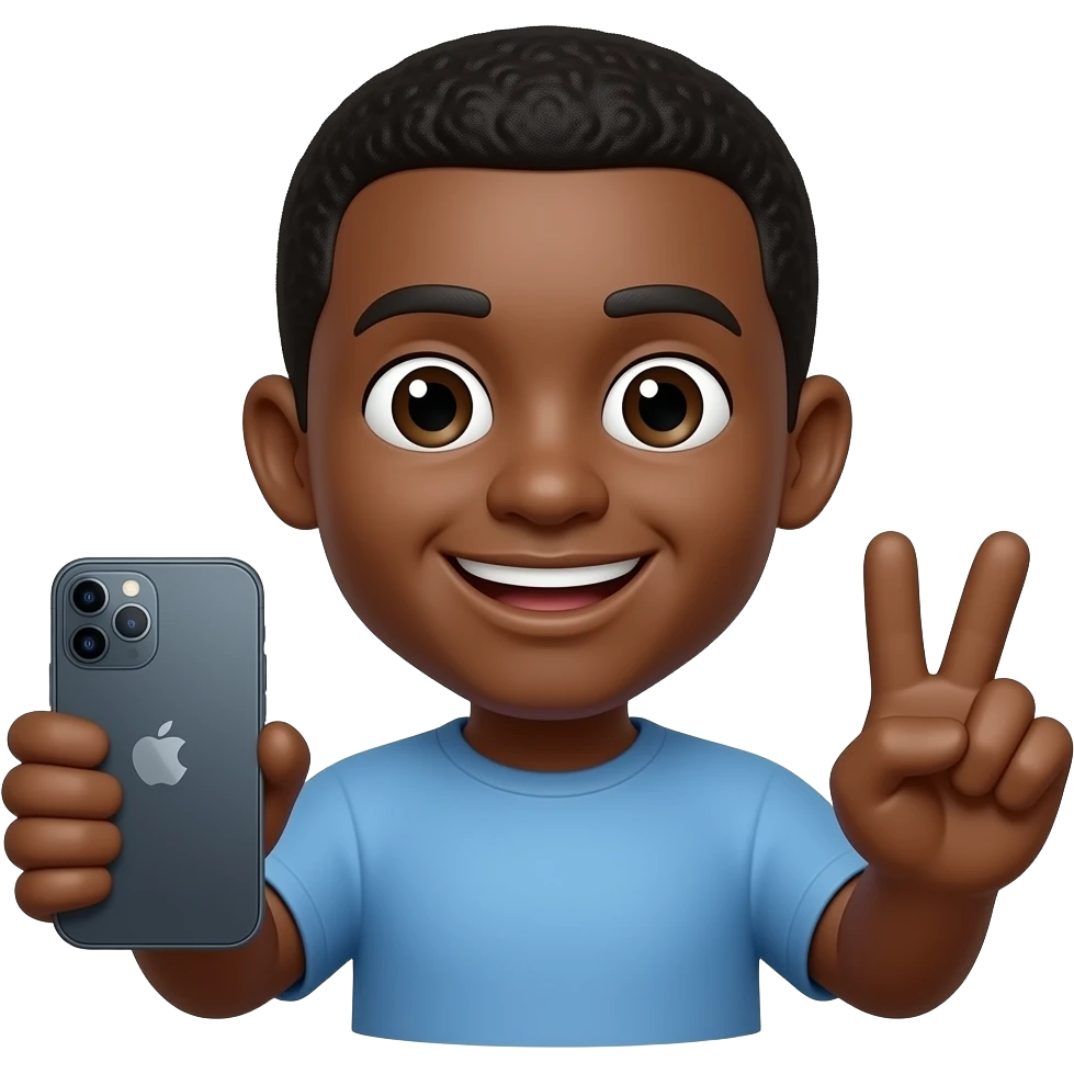 Black Man iphone emoji holding fries in one hand and peace sign with the right hand emoji