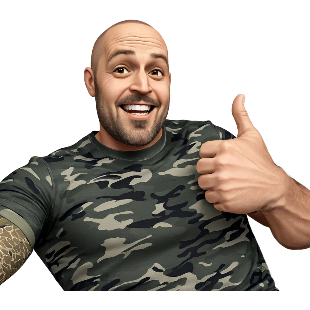 smiling muscular male in camouflage emoji