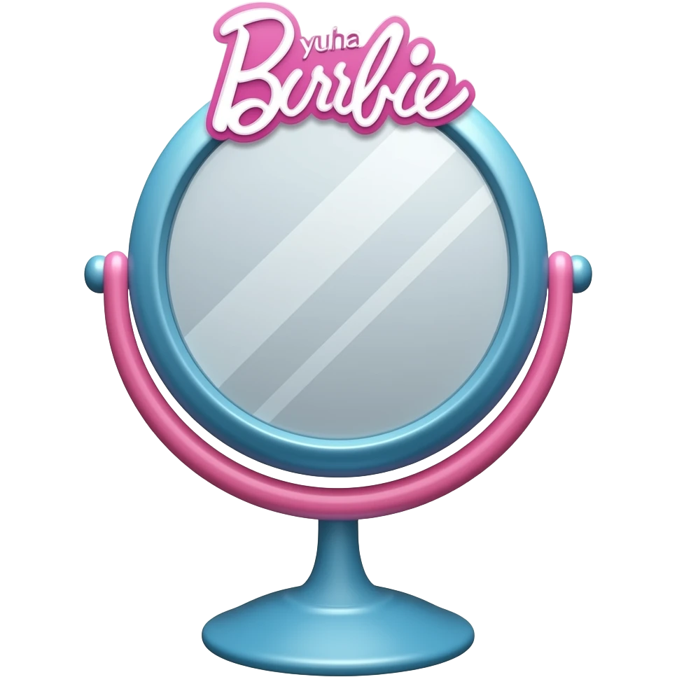 blue pink standing Mirror with text on top yuha birthday , transparent background inspired by barbie colour pallete emoji