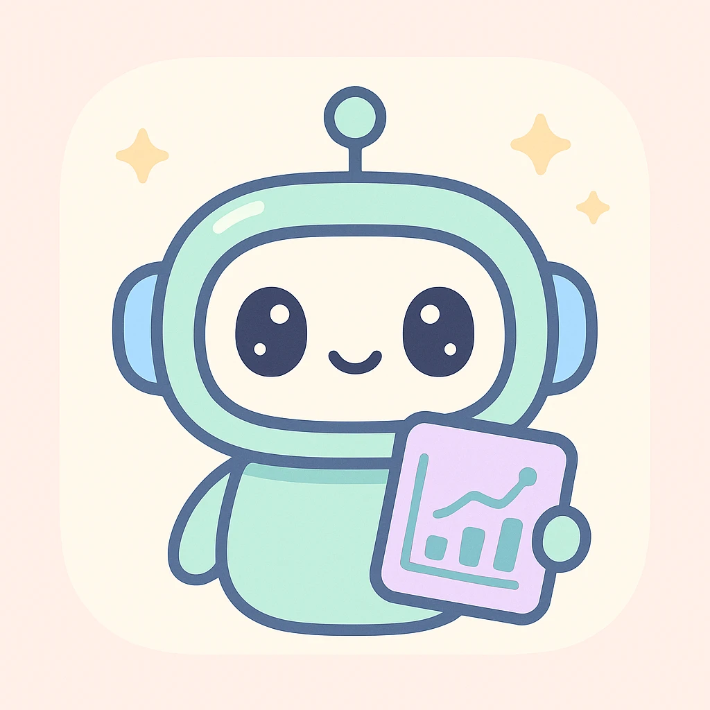 AI data-analysis assistant, modern, friendly, tech-inspired, suitable for an app icon, kawaii style emoji