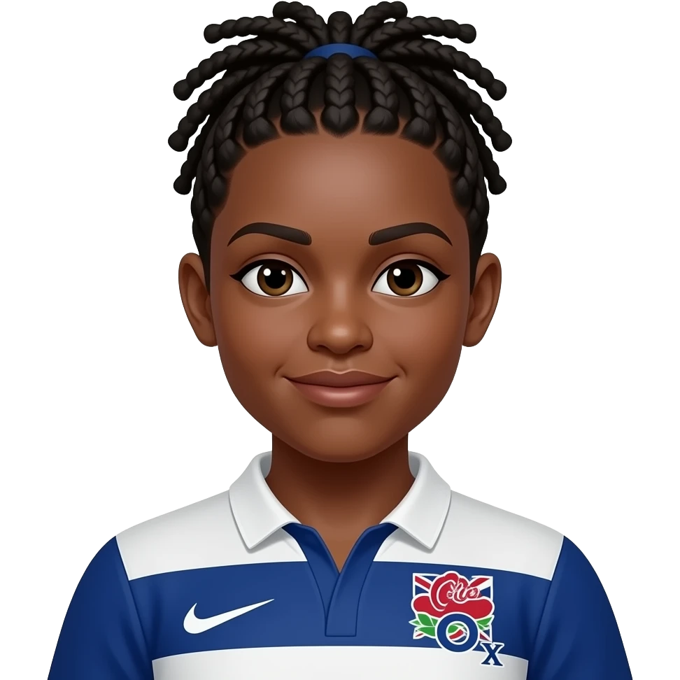 Black British Rugby Player (Woman) with Black Dreadlocks in a ponytail emoji