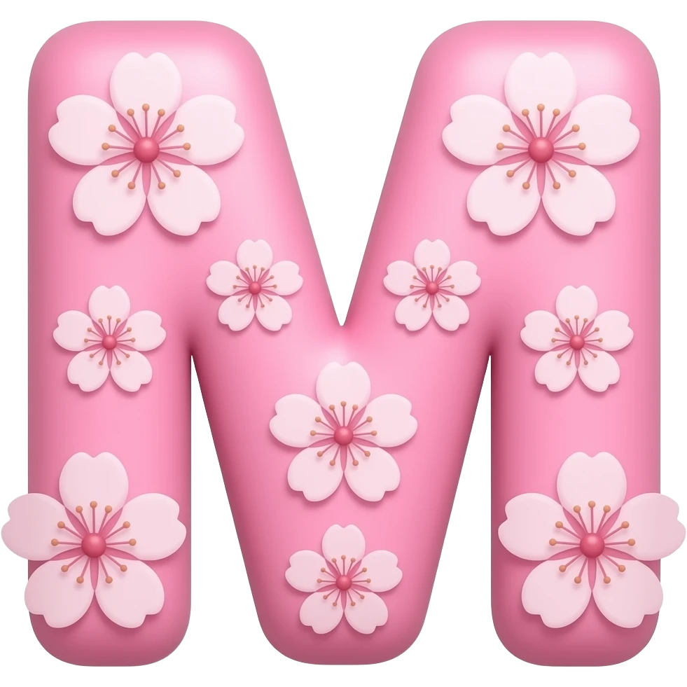 Cute bubbly pink letter minor m with sakura flowers emoji