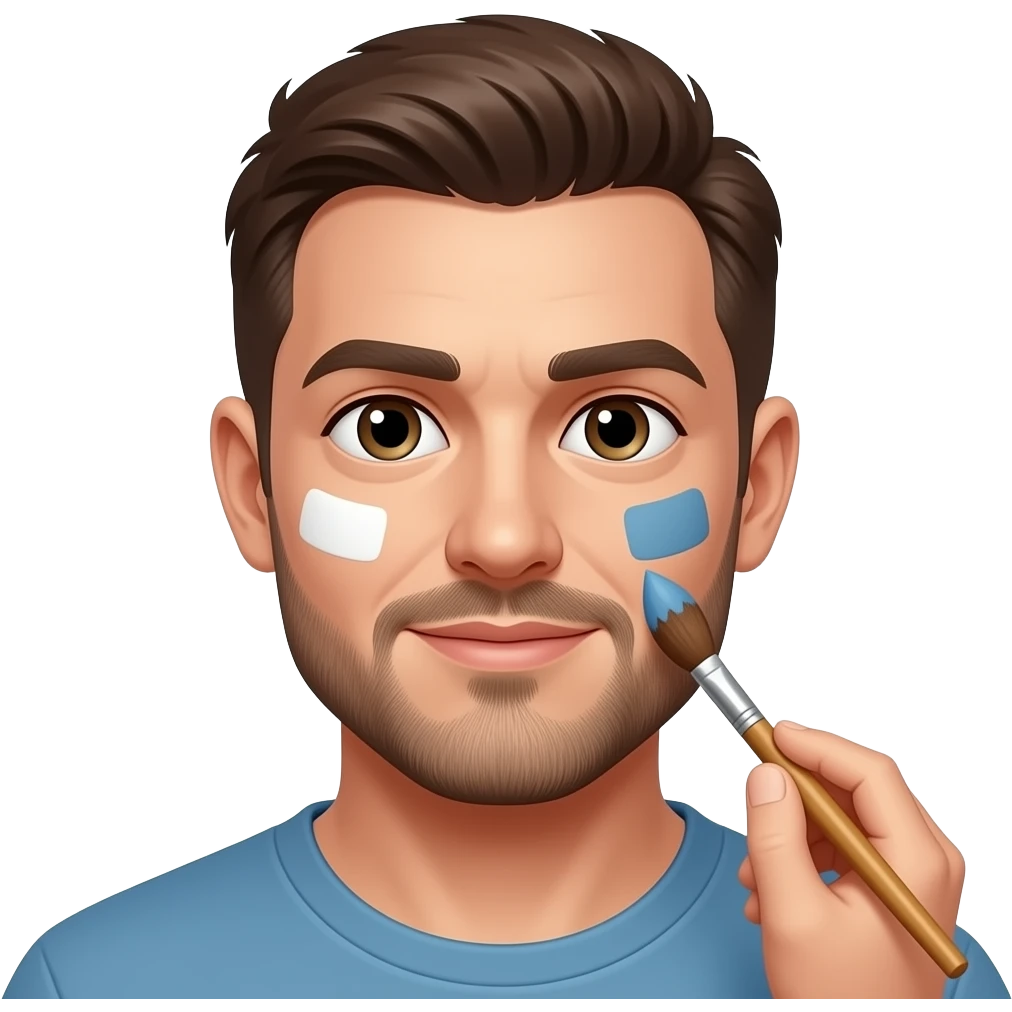 Man painting his face with paint brush, closeup bust size emoji