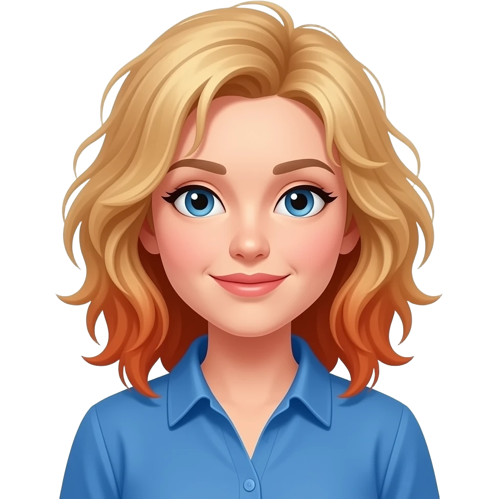A women with a messy hair in The Color blond and red Witz a Blue scrinchie emoji
