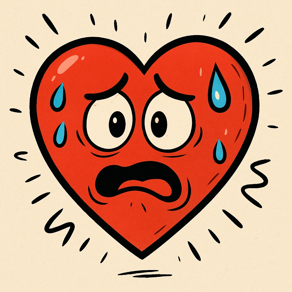 heart symbol showing stress with expressive lines, sweat drops, worried face emoji