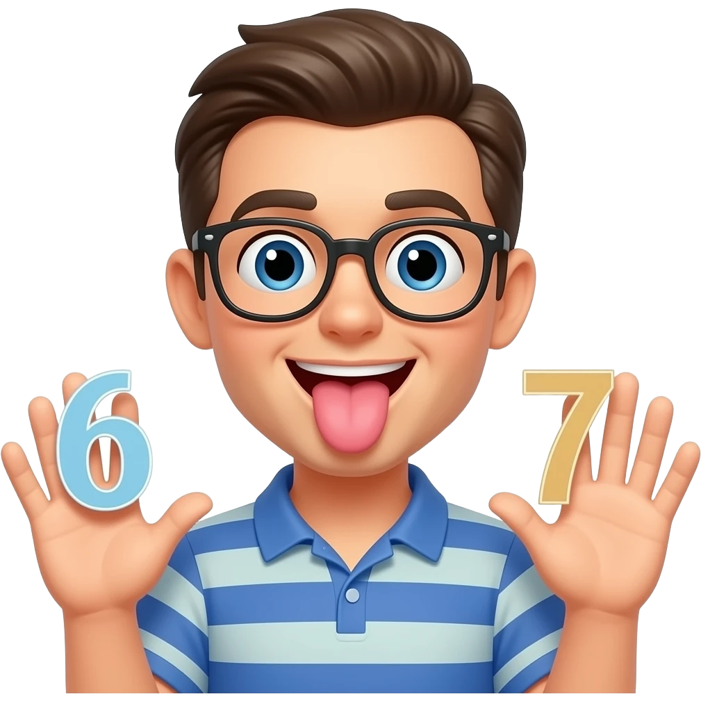 Make a emoji of the joke 6 7 make him holding the 6 7 in his palms don't show the palms make his tongue stick out emoji