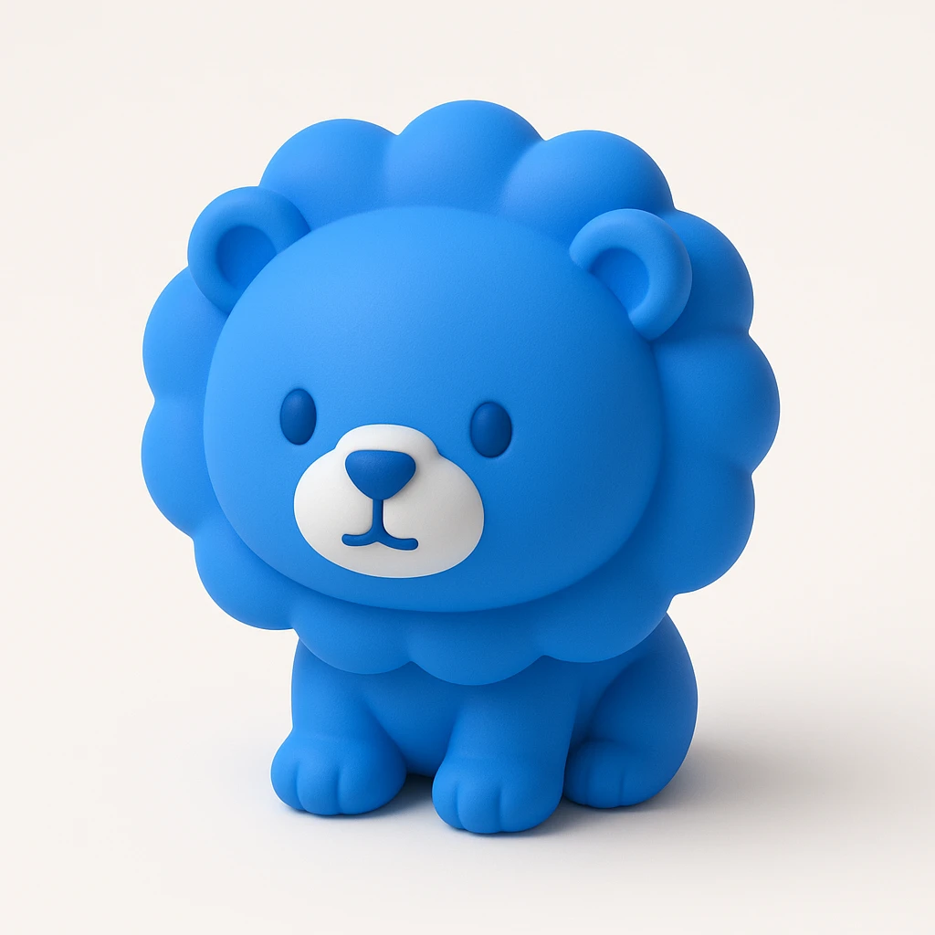 chibi-style 3D blue lion with a round face and tiny paws emoji