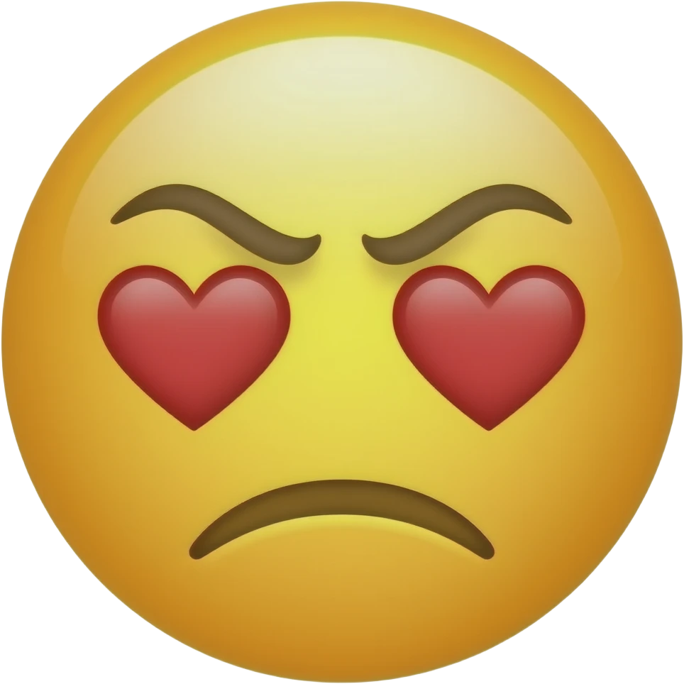 Frown, eyebrows scrunched, heart eyes, yellow circle emoji