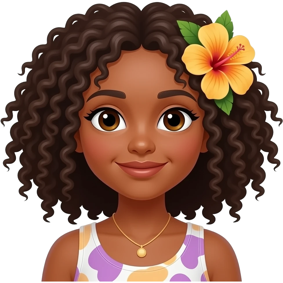 Island girl with natural curly hair and hibiscus in her hair emoji