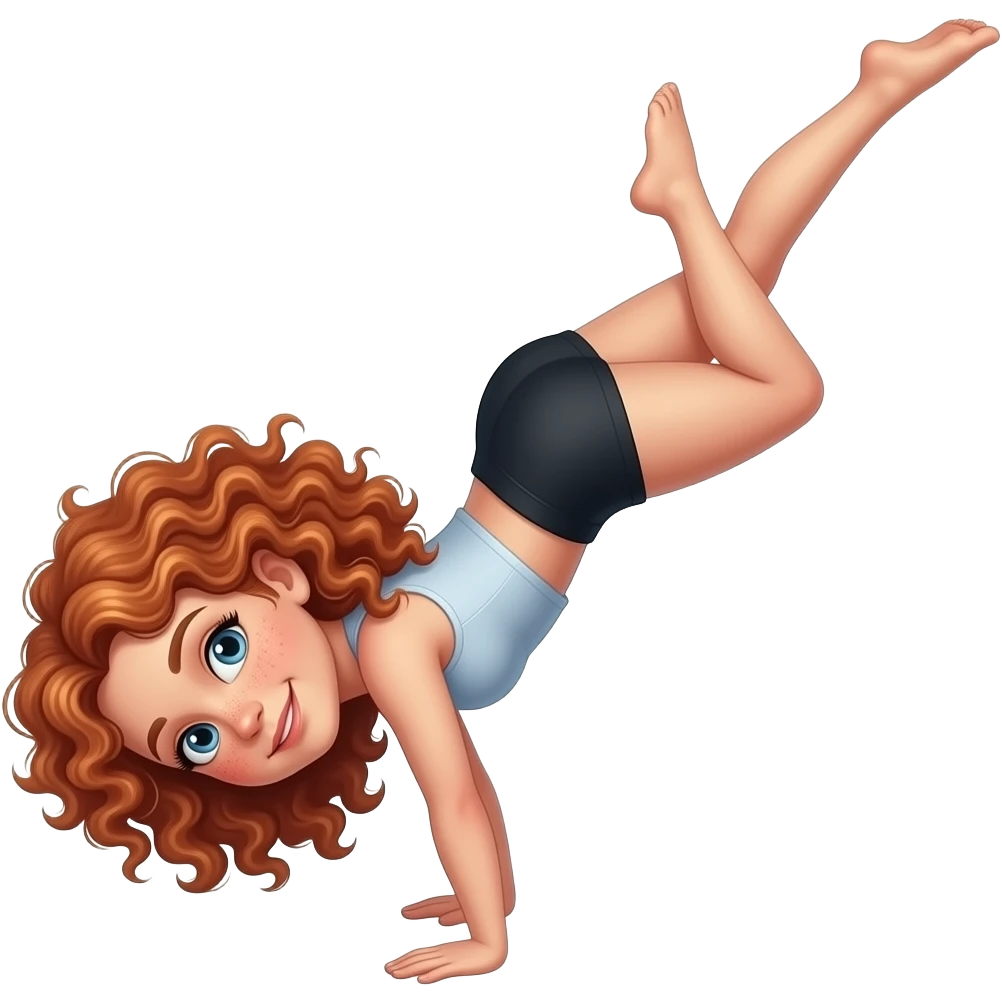 Fille rousse bouclés tâches de rousseur Acrobatie emoji