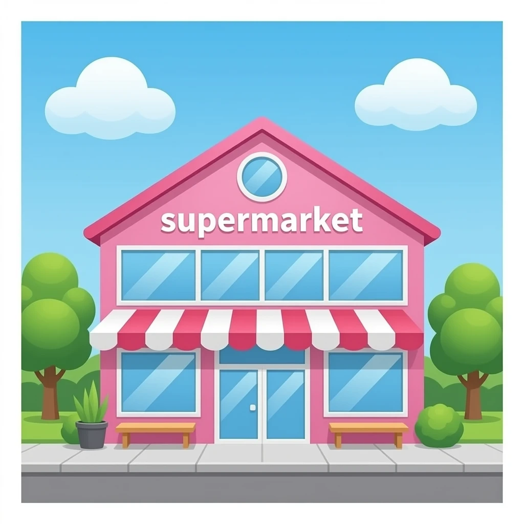 A pink supermarket with floor-to-ceiling windows emoji