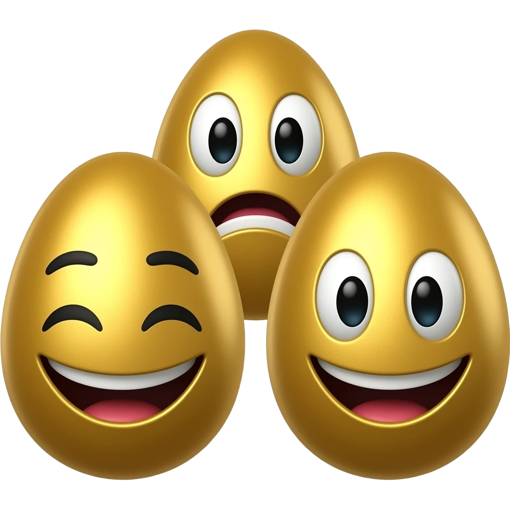 3 GOLDEN EGGS WITH SILLY FACES emoji