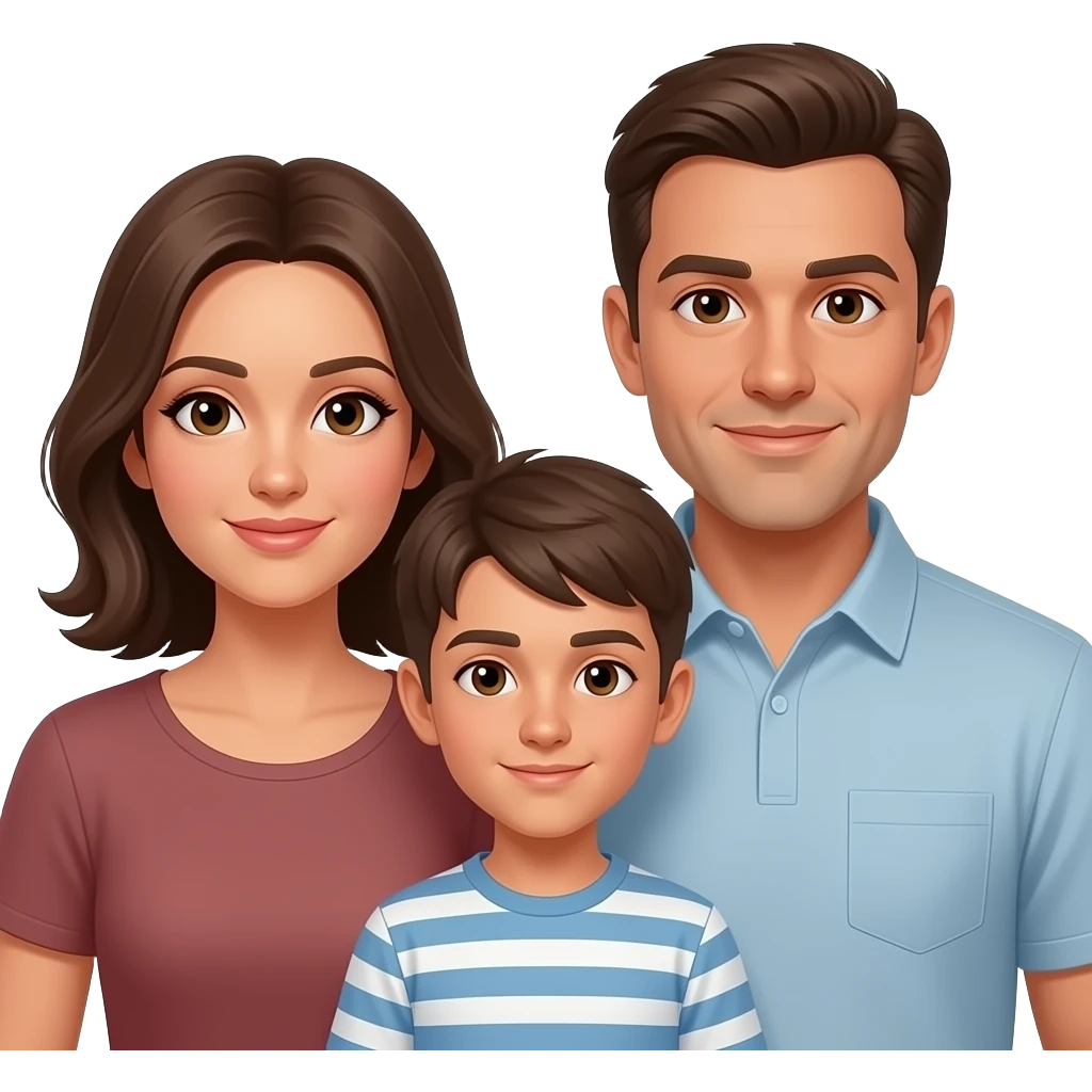 Family emoji of brunette mom, dad and 2 teen boys (one 17 and the other 13), all with brown eyes and olive skin emoji