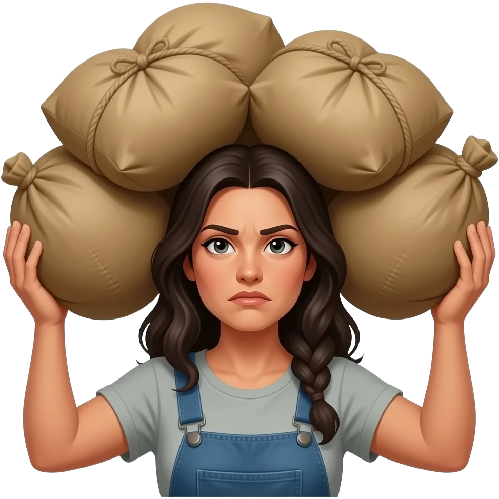 Жесткая хмурая сильная женщина на плечах груз emoji