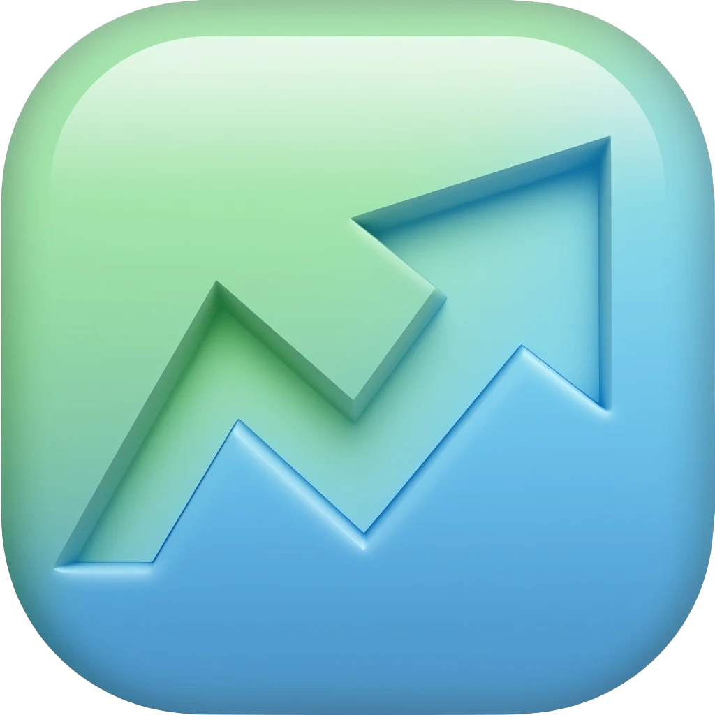 Minimalist flat design icon of an upward growing arrow transforming into a smooth abstract shape, representing evolution and progress, modern vector style, soft gradient (green to blue), no text, transparent background emoji