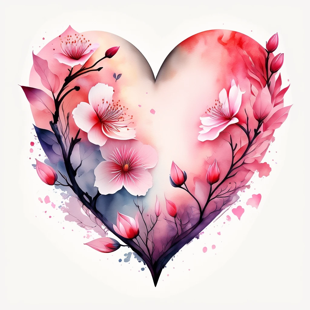 heart with sakura and gentle watercolor wash emoji