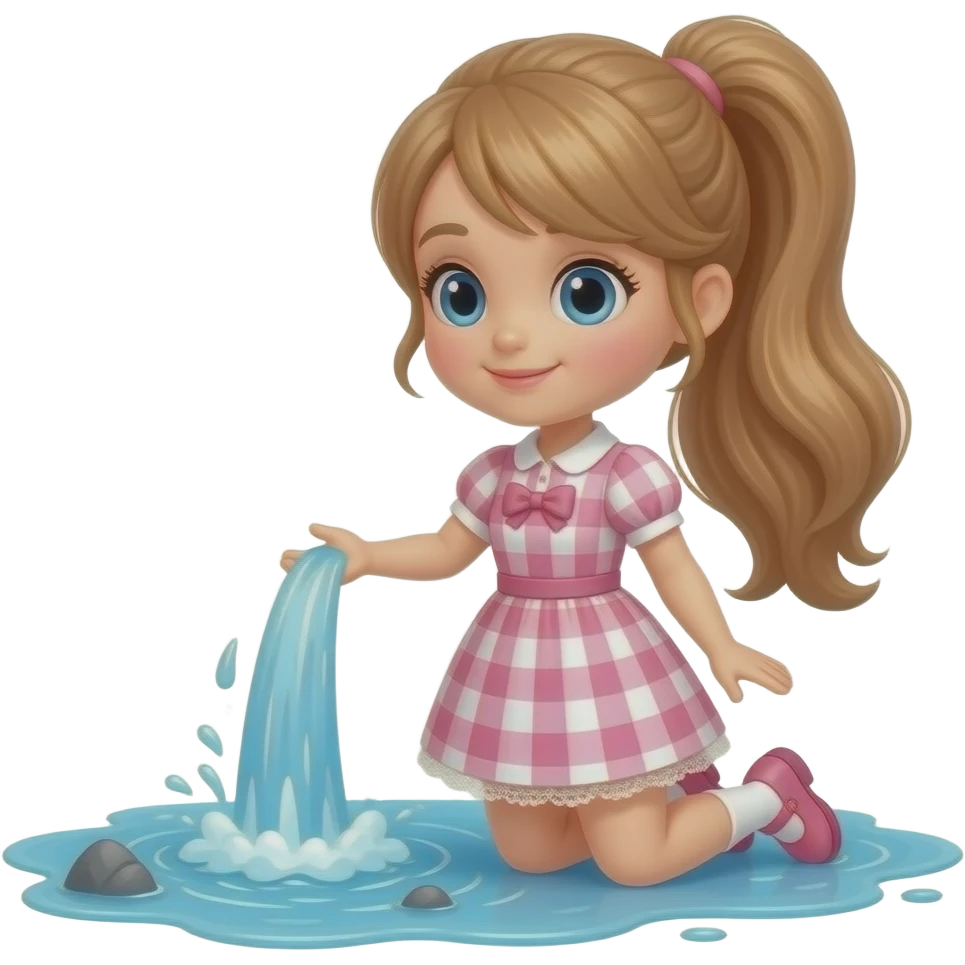 A full-body doll with a pretty ponytail falls to the floor like Niagara Falls, landing at her feet emoji