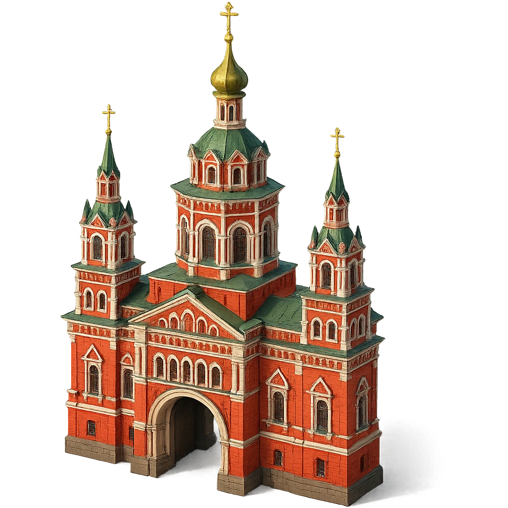 Изометричная, яркая, детализированная, объемная и фотореалистичная иллюстрация Красных ворот в Москве в красном цвете,  четкие линии, прозрачный фон emoji