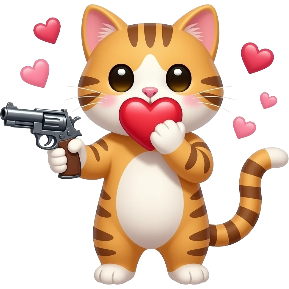 A CAT SENDING KISSES AND KEEPING A GUN emoji