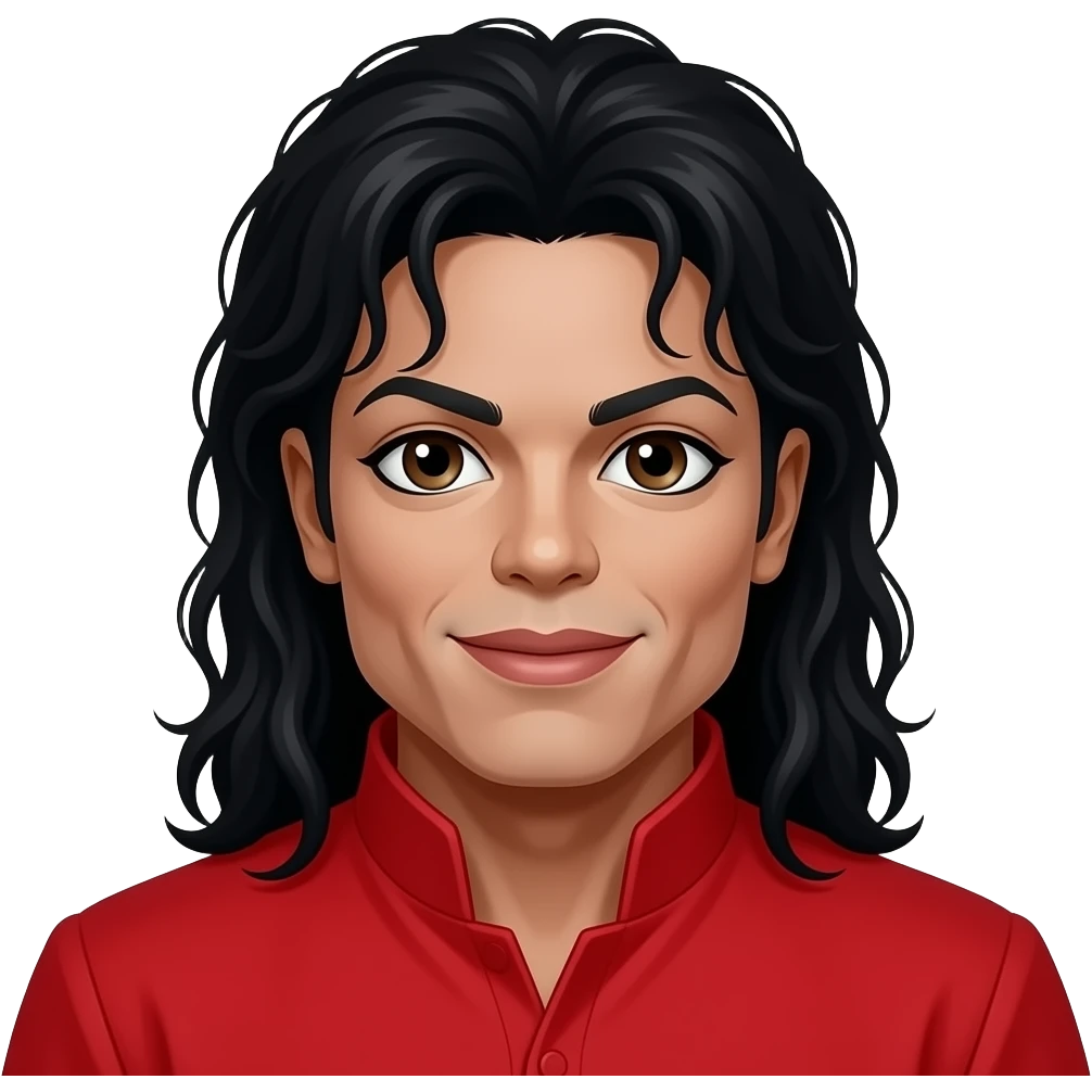 Michael Jackson with pale skin, brown eyes, long black hair, red outfit emoji