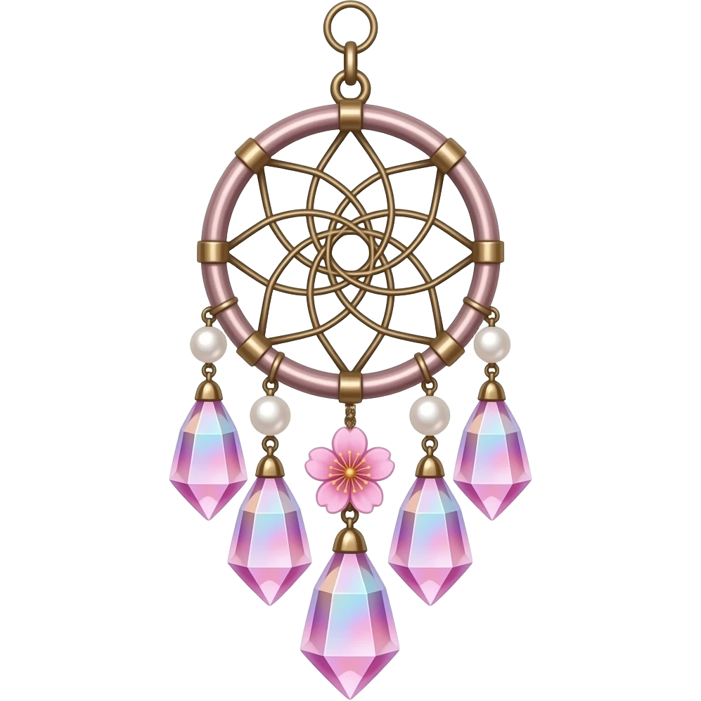Hanging Iridescent pastel pink sakura crystals white-pearly suncatcher dreamcatcher emoji