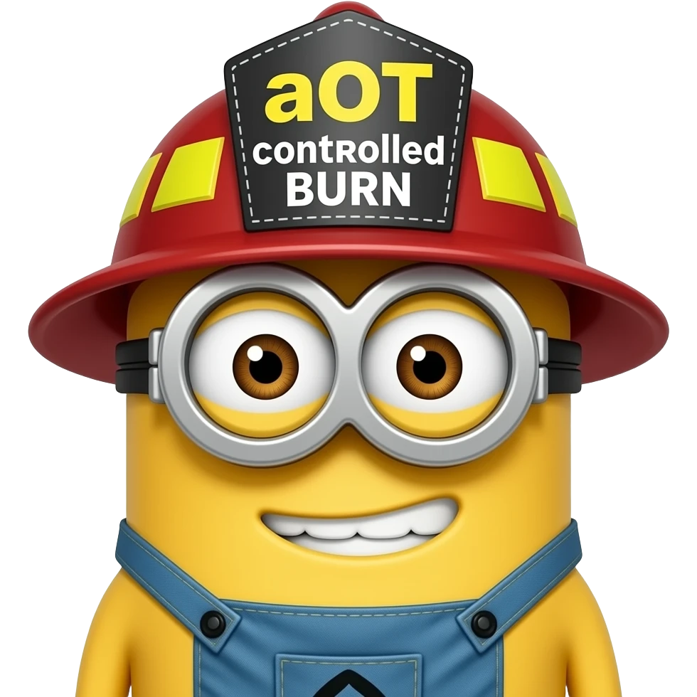 minion dressed as a  firefighter text aOT Controlled Burn on helmet emoji