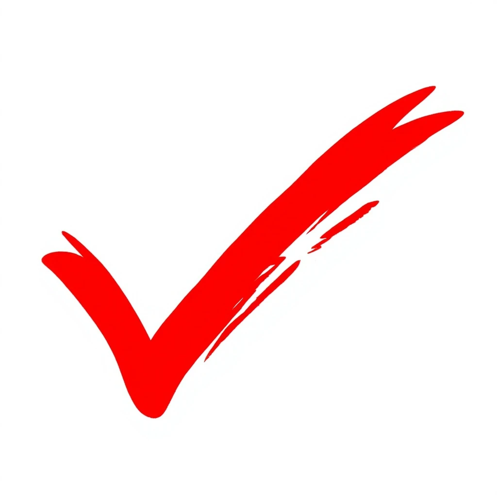red checkmark as a 'yes' marker for text, long and thin brush strokes, torn style, eastern calligraphy, red color, no background, 512x512px emoji
