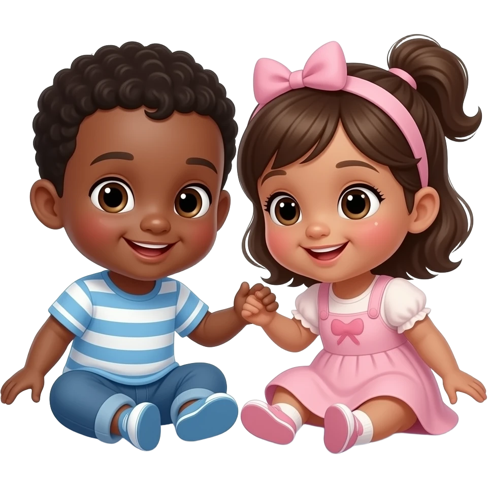Dark Brown twin infants boy and girl playing on the floor emoji