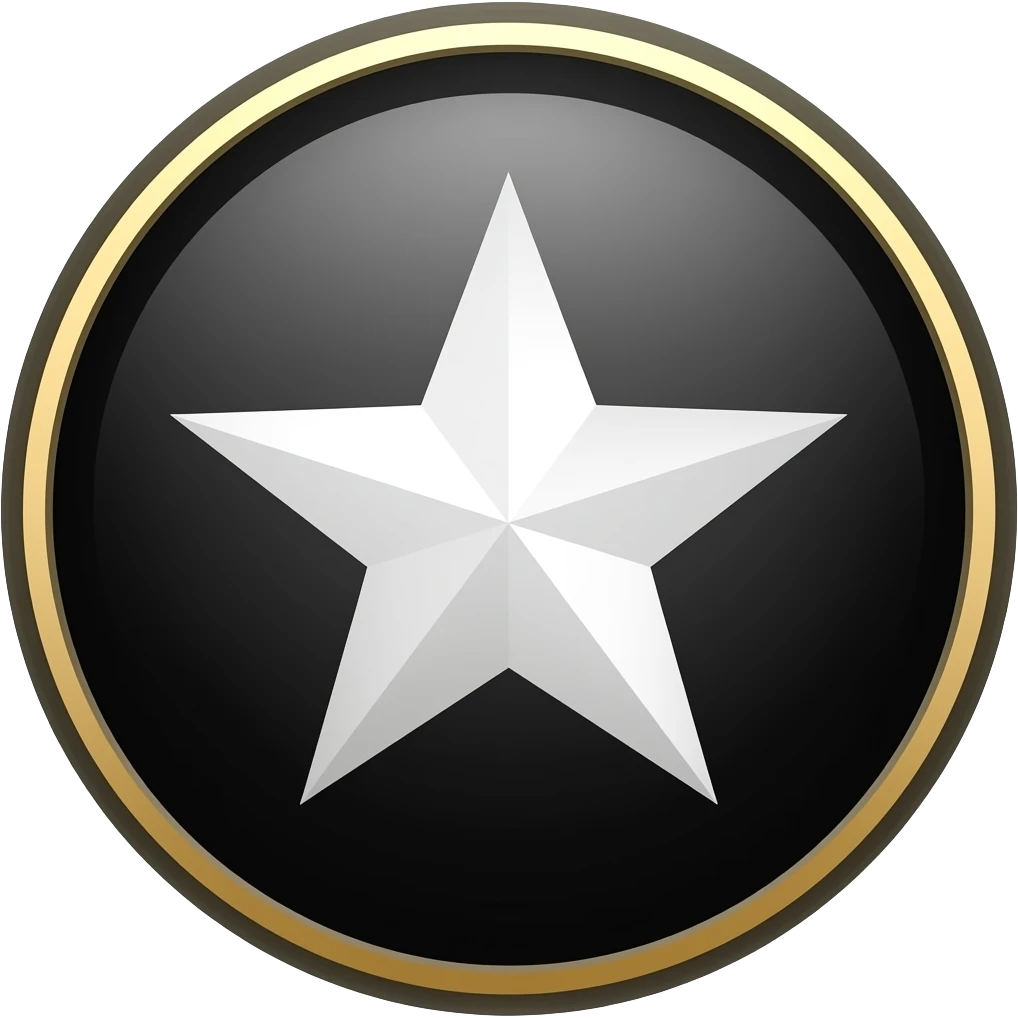 Black background in circel white satr inside cricle and golden line on circle emoji