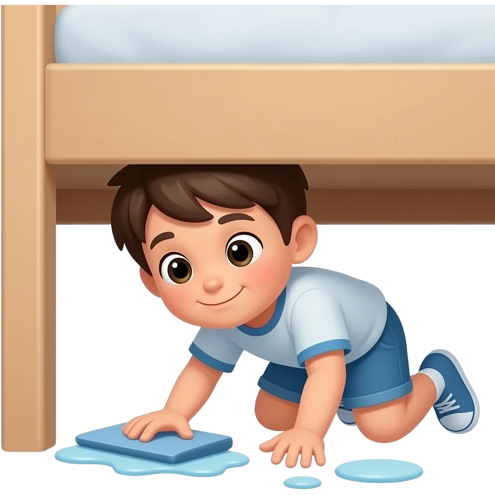 a kid cleaning under the bed emoji