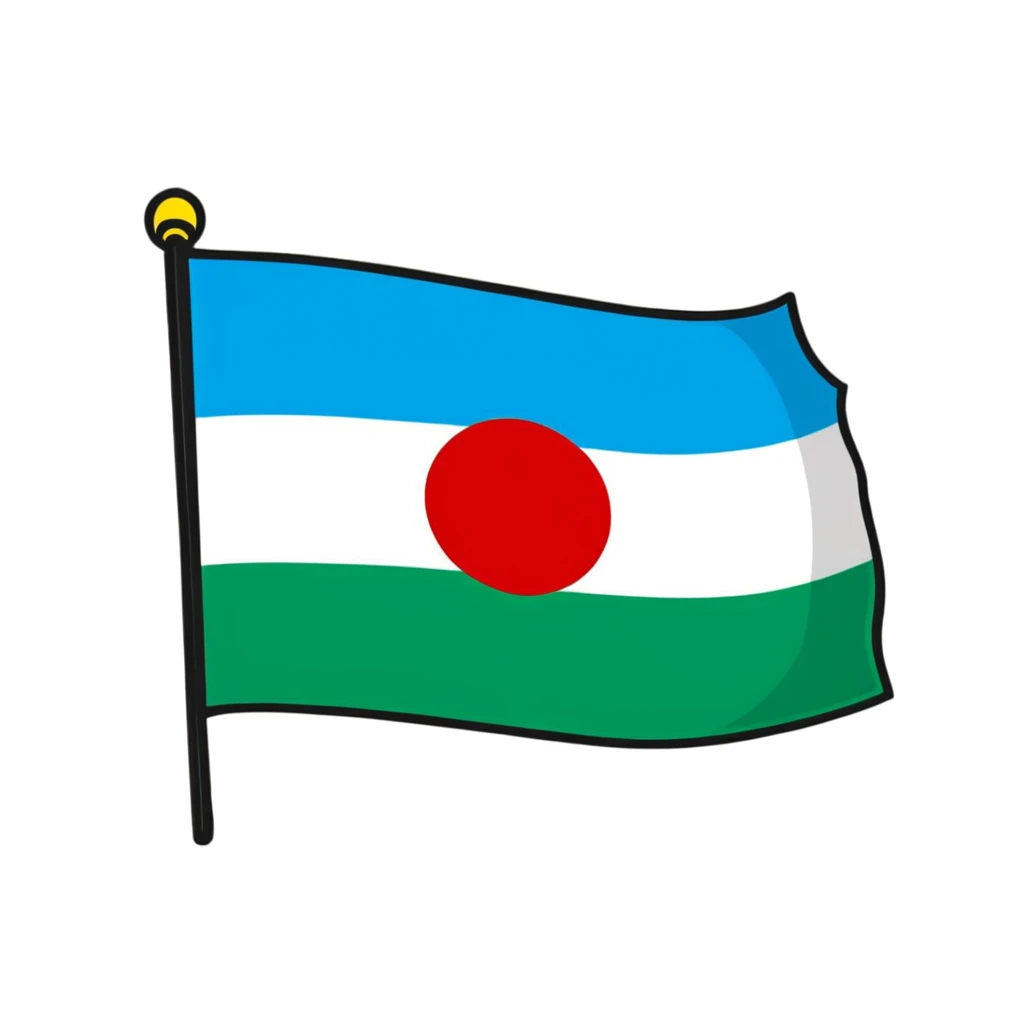 Iraqi Turkmen flag - a sky blue rectangular flag with a white crescent moon and star in the center. There is one straight white horizontal line across the top of the moon and another straight white horizontal line below the moon. emoji