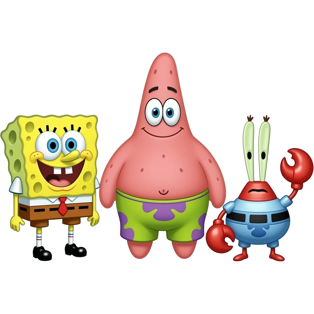 SpongeBob, Patrick Star, and Mr Krabs full bodies emoji