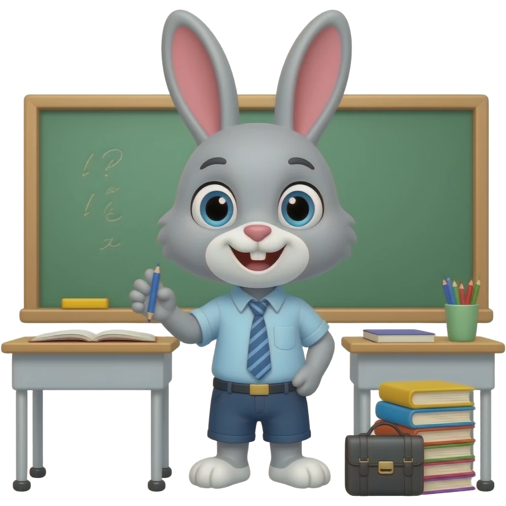 16. Finally, grey bunny finishes classes at school. 🐰 emoji