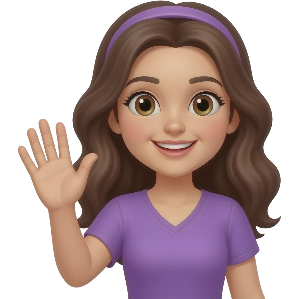 Женщина машет привет с волшембнвм шаром в руке, в фиолетовой одежде emoji