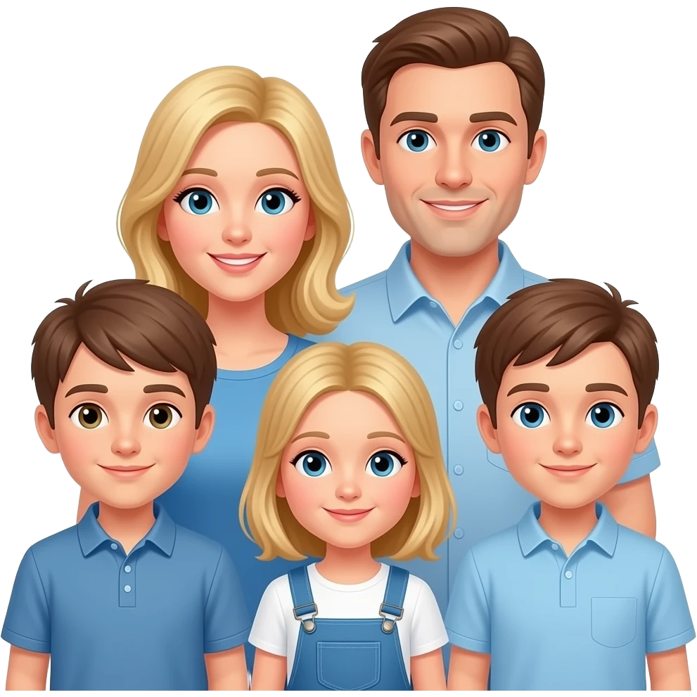 white blond family of mom, dad, 3 sons, 1 daughter emoji