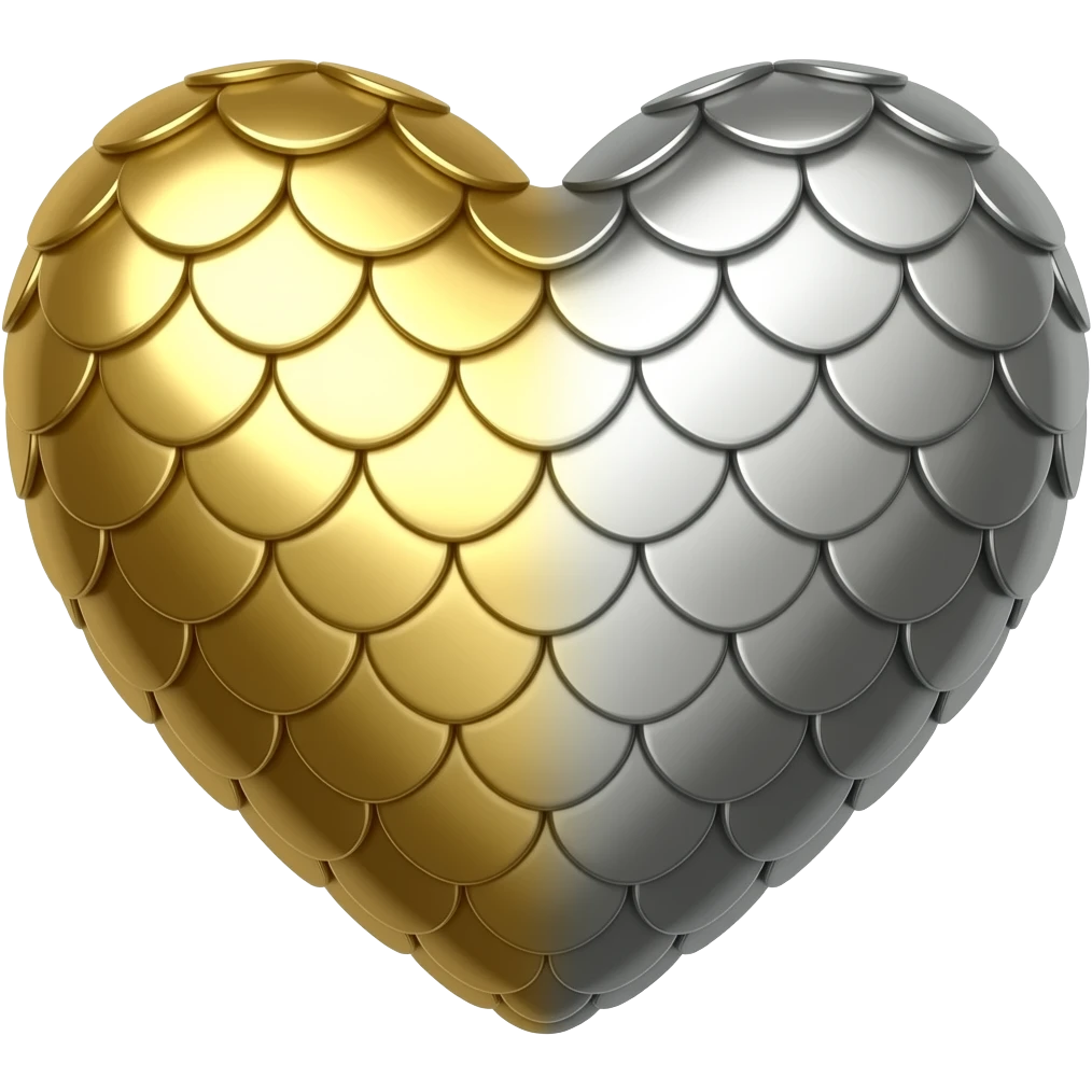 gold and silver scales dragonscale heart mixture, sharper scales, metallic emoji