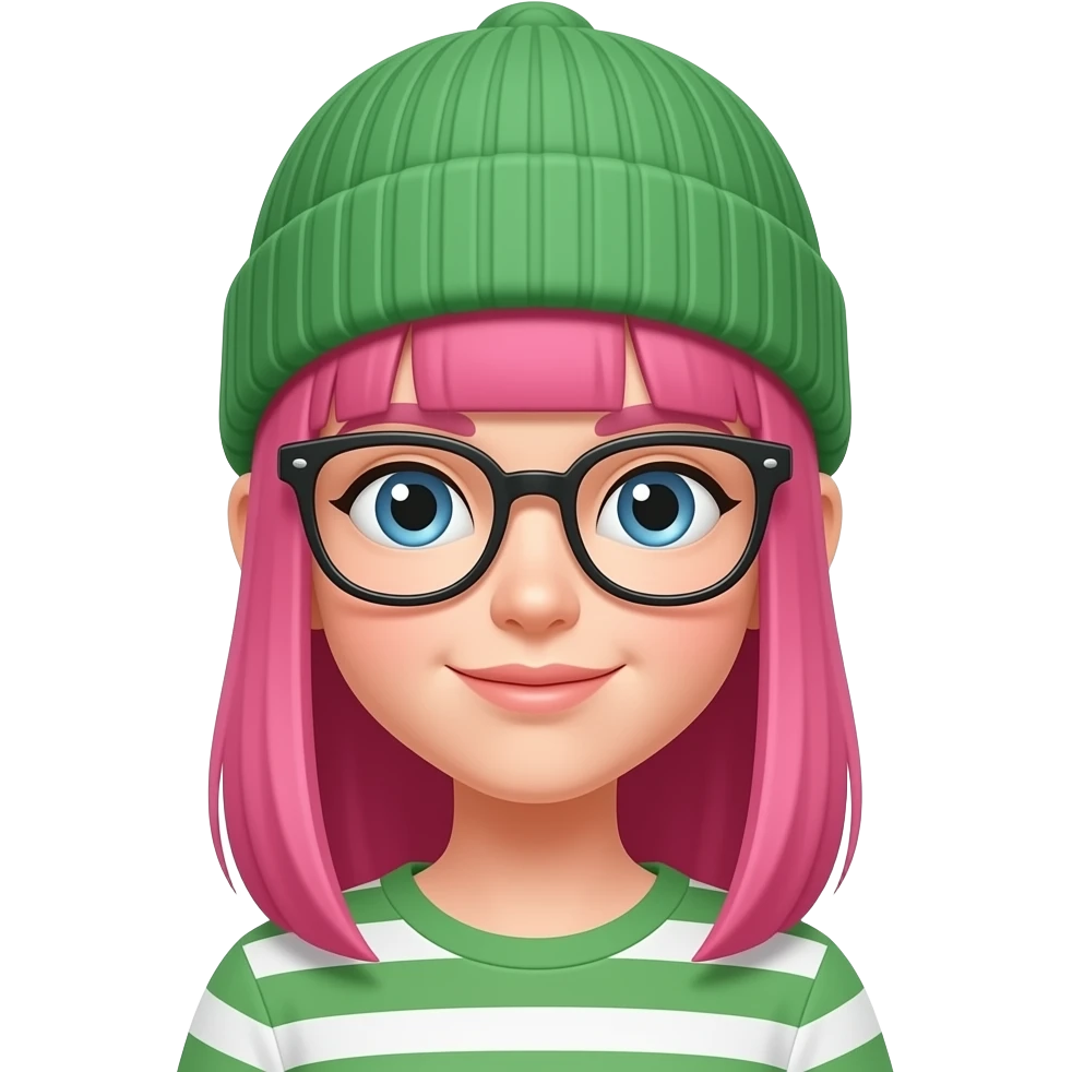 girl with green beanie, glassess and straight pink hair emoji