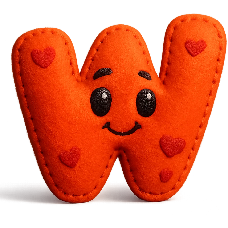 juicy color-rich Wattpad logo 'w' with thick contour, strong shadows, shiny highlights, decorated with a few cute hearts, no background emoji