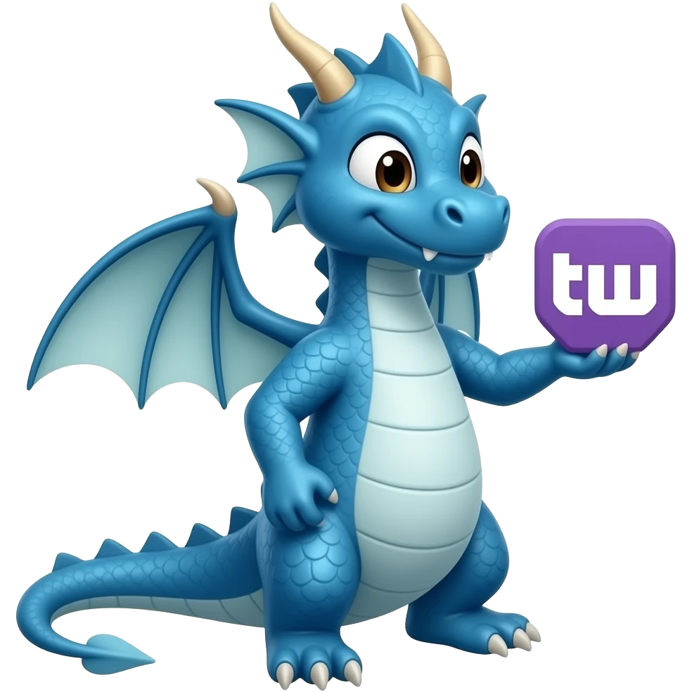 Blue dragon holding twitch looking right emoji