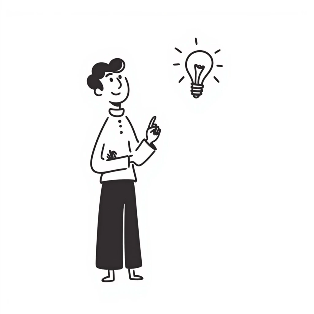 Edit the stick figure to be thinking or getting an idea, add a light bulb above the head, keep the same hand drawn doodle style. emoji