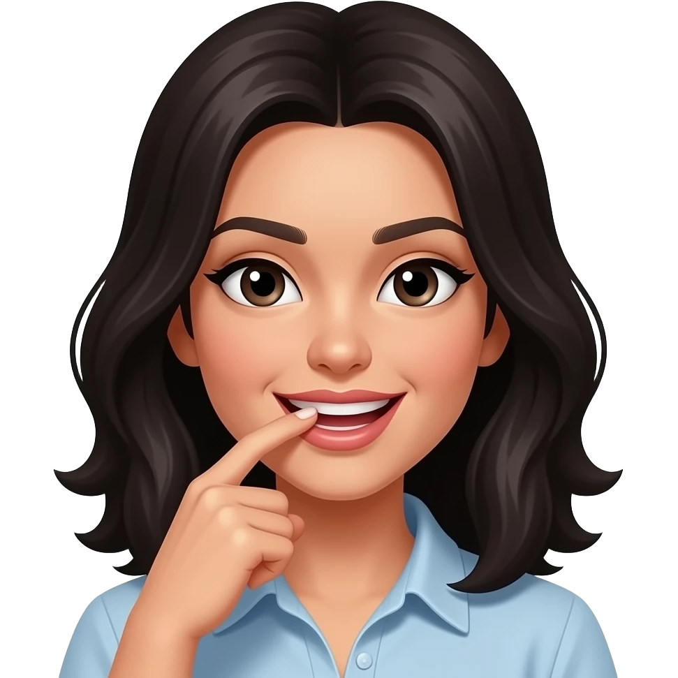 Emoji who bite her finder like she is flirting (dark hair & eyes) emoji