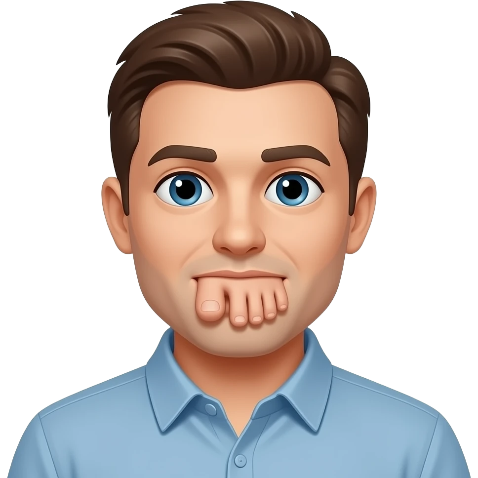 A person with a toe from a foot in his mouth emoji