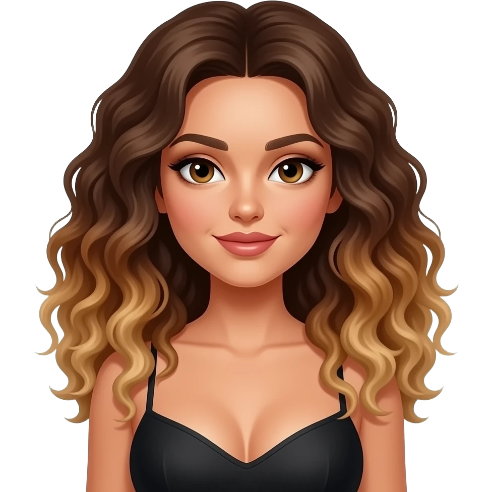 a supermodel with curly brown hair and a caramel balayage with a good size bosom emoji