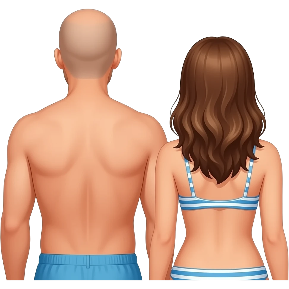 couple on beach from behind, he bald, she brown hair, both totally topless emoji