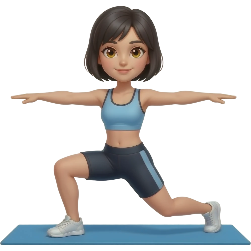 Con cabello corto negro  ojos miel cuerpo completo ejercicio emoji